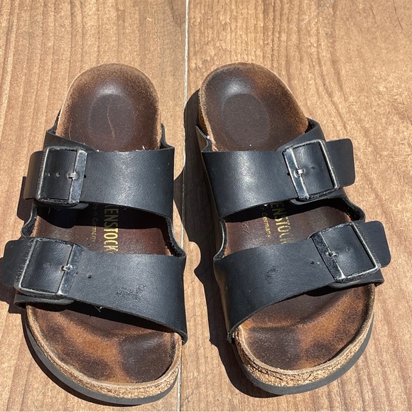 Birkenstock Arizona Unisex Sandals 38 (M5) (W7) Black Double Buckle Cork Heel - Picture 1 of 5